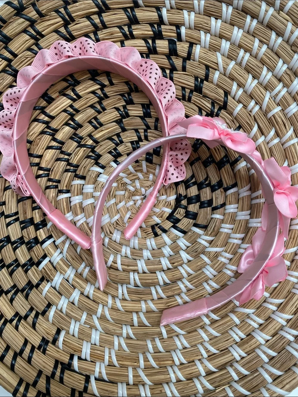 Set of 2 Pink Satin Headband with Bows